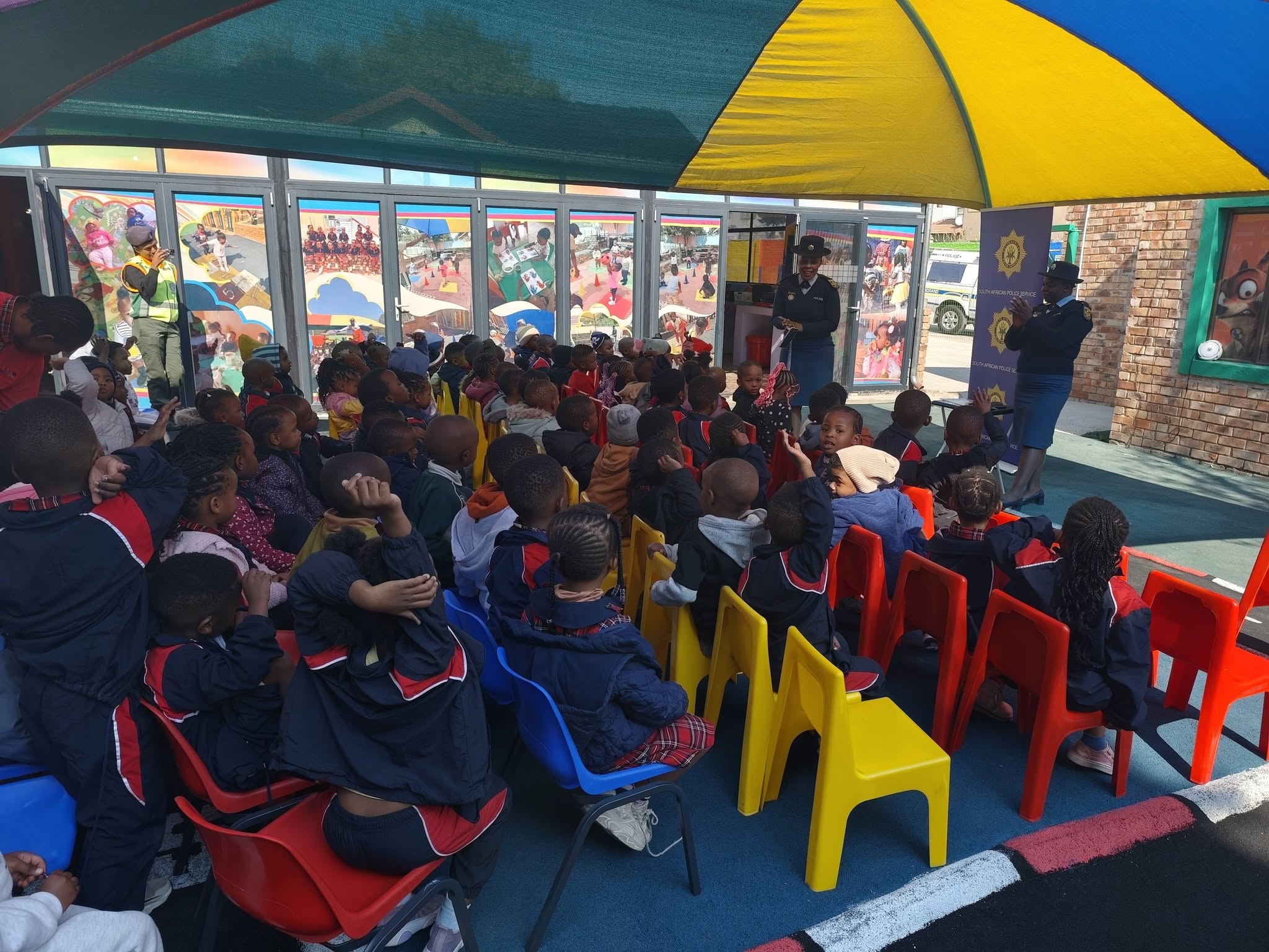 Children meeting community professionals